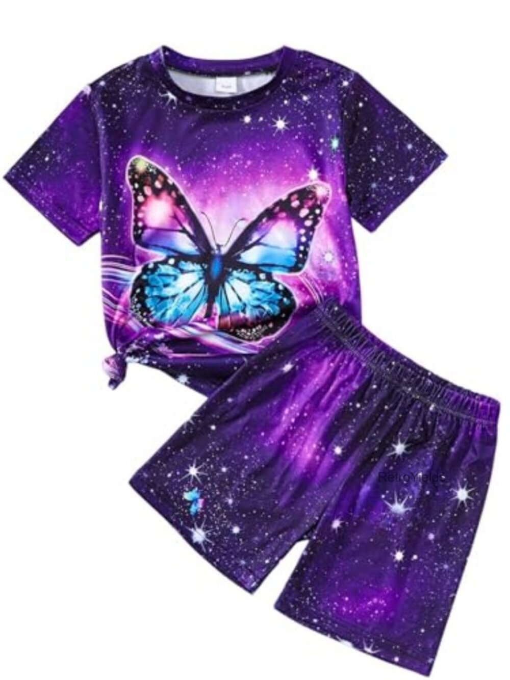 Girls 2 Piece Outfit Short Sleeve Graphic Tee and Shorts Summer Set